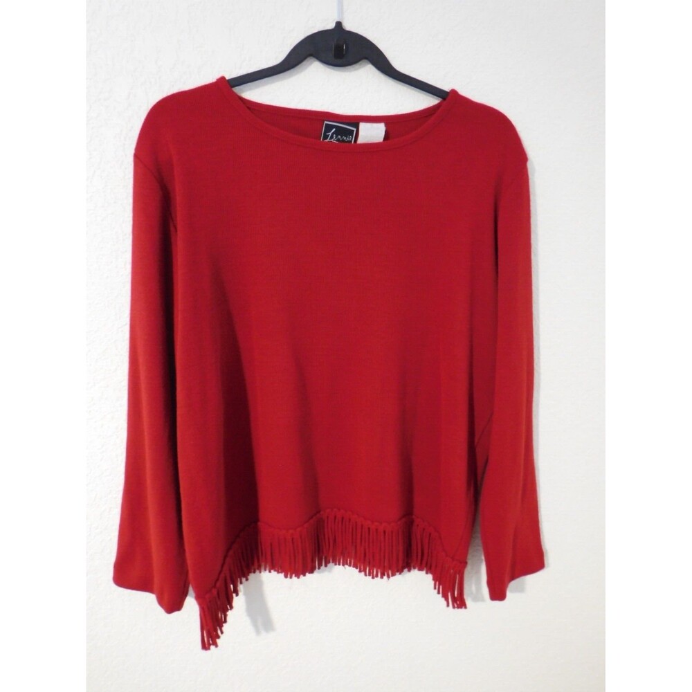 Lennie For Nina Leonard Women's Red Ribbed Sweater Hem Fringe Size M